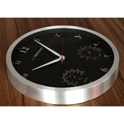 EHC008K ZEGAR ŚCIENNY CZARNY WILHOTNOŚCIOMIERZ TERMOMETR 3W1 ESPERANZA EHC008K