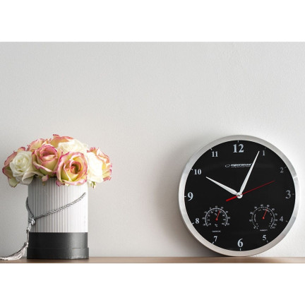 EHC008K ZEGAR ŚCIENNY CZARNY WILHOTNOŚCIOMIERZ TERMOMETR 3W1 ESPERANZA EHC008K