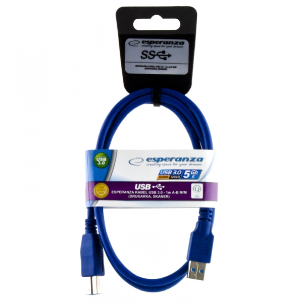 EB149 ESPERANZA KABEL USB 3.0 - 1.0M A-B M/M (DRUK ,SKAN, ZEW. HDD)