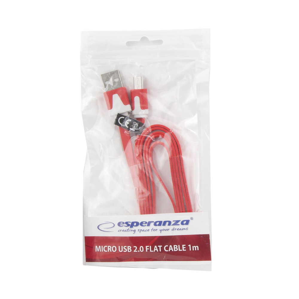 EB182R ESPERANZA KABEL MICRO USB 2.0 A-B M/M 1.8M PŁASKI CZERWONY