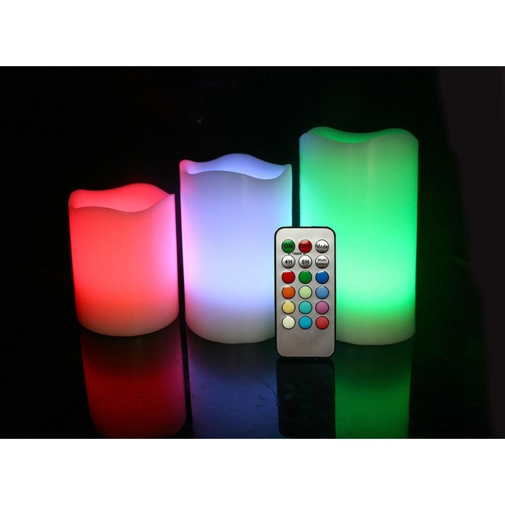 OO68 ŚWIECZKI ŚWIECE LED NA PILOTA 3 SZT ZESTAW RGB