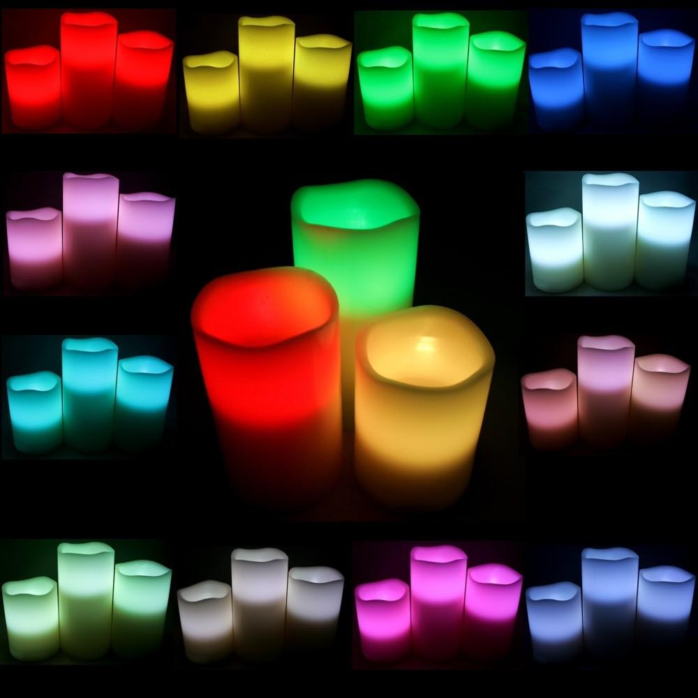 OO68 ŚWIECZKI ŚWIECE LED NA PILOTA 3 SZT ZESTAW RGB