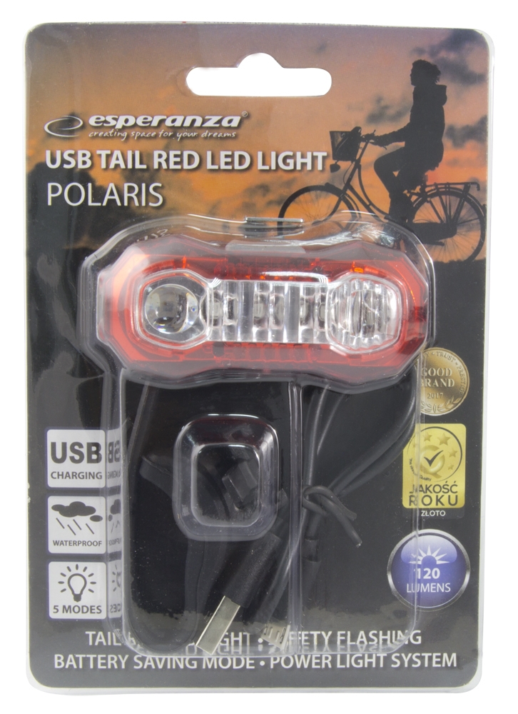 EOT021 LAMPKA LED ROWEROWA NA TYŁ USB 120 lumenów 5trybów  POLARIS zdjęcie 1