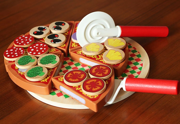 TG50033 DREWNIANA PIZZA DO KROJENIA UKŁADANKA NA RZEP RZEPY AKCESORIA NÓŻ