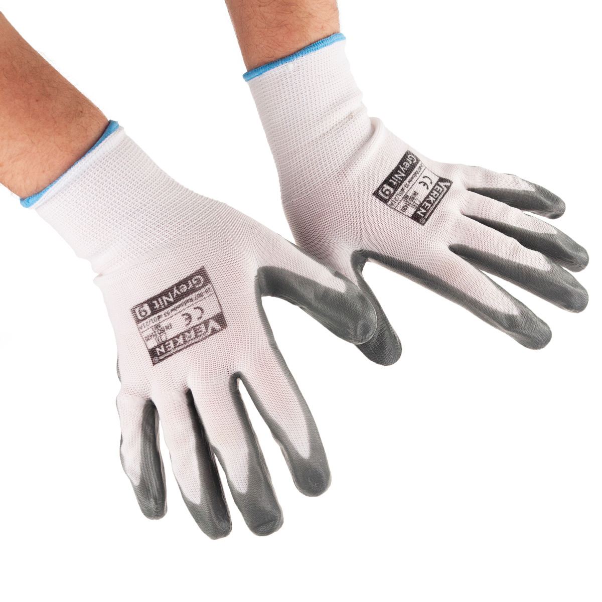 R445 RĘKAWICE ROBOCZE OCHRONNE NITRYLOWE RĘKAWICZKI SZARE ROZMIAR 9 L