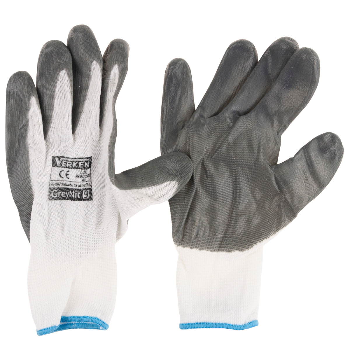 R445 RĘKAWICE ROBOCZE OCHRONNE NITRYLOWE RĘKAWICZKI SZARE ROZMIAR 9 L