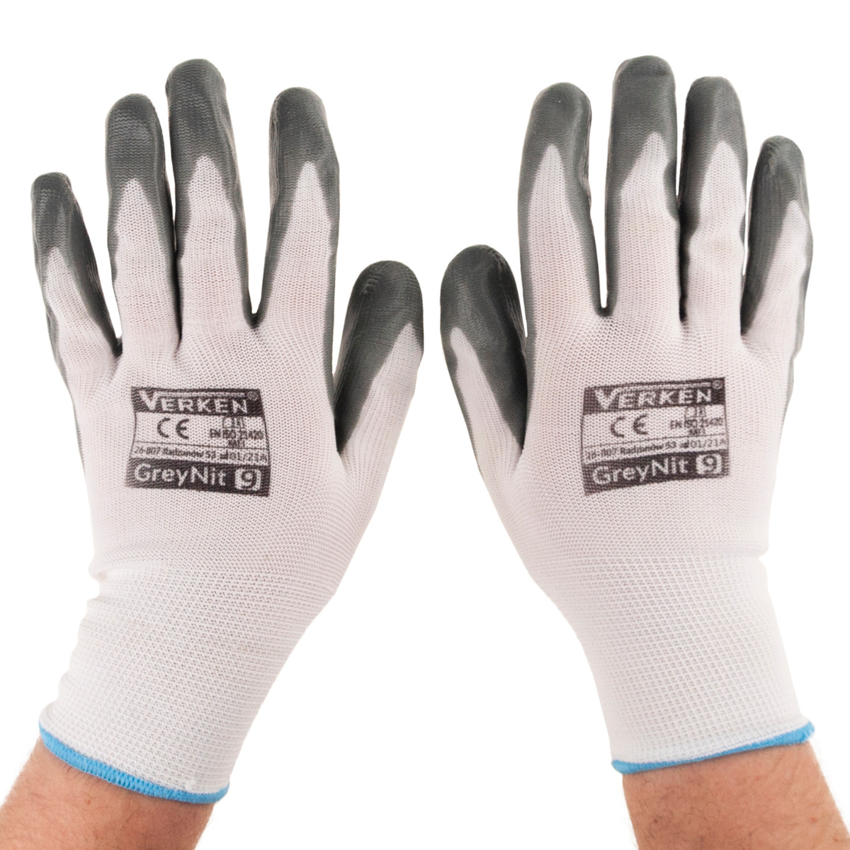 R445 RĘKAWICE ROBOCZE OCHRONNE NITRYLOWE RĘKAWICZKI SZARE ROZMIAR 9 L