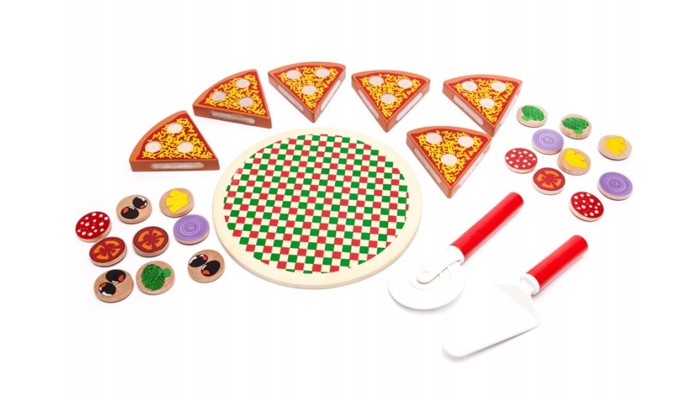TG50033 DREWNIANA PIZZA DO KROJENIA UKŁADANKA NA RZEP RZEPY AKCESORIA NÓŻ
