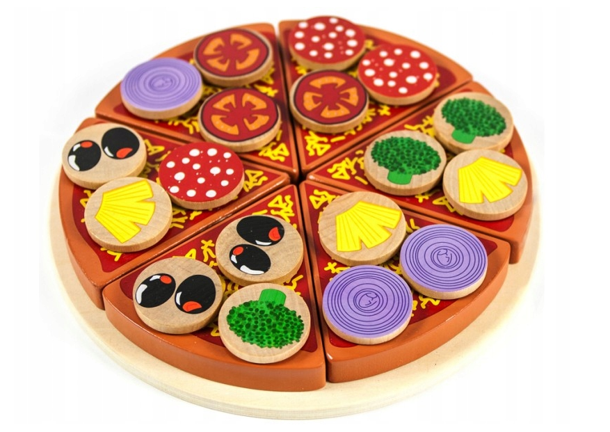 TG50033 DREWNIANA PIZZA DO KROJENIA UKŁADANKA NA RZEP RZEPY AKCESORIA NÓŻ