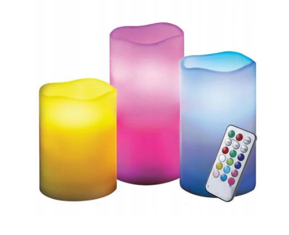 OO68 ŚWIECZKI ŚWIECE LED NA PILOTA 3 SZT ZESTAW RGB