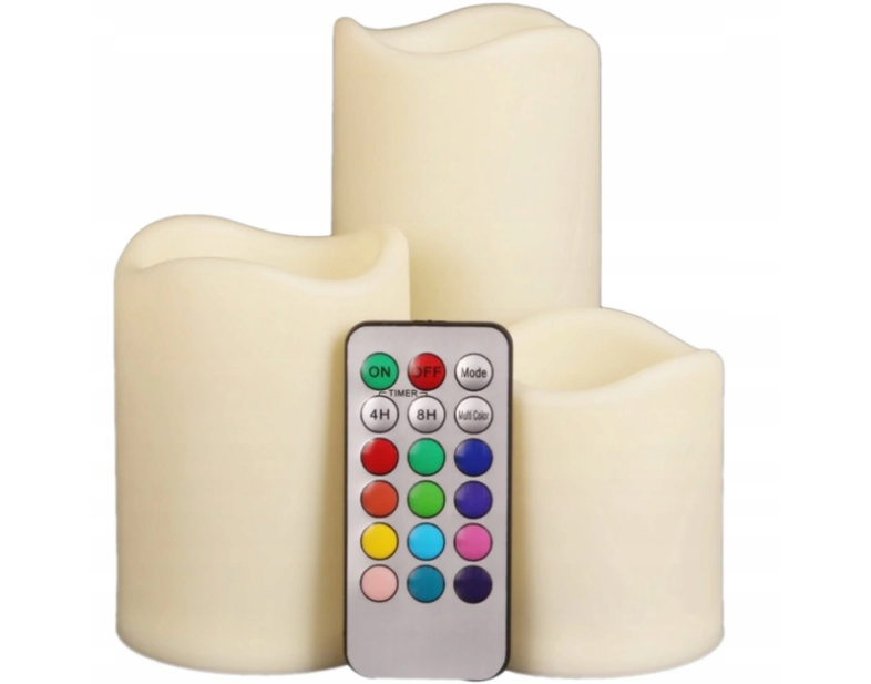 OO68 ŚWIECZKI ŚWIECE LED NA PILOTA 3 SZT ZESTAW RGB