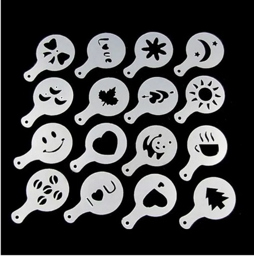 TG66809 SZABLONY DO DEKORACJI KAWY CIAST DESERÓW 16SZT LATTE CAPPUCCINO