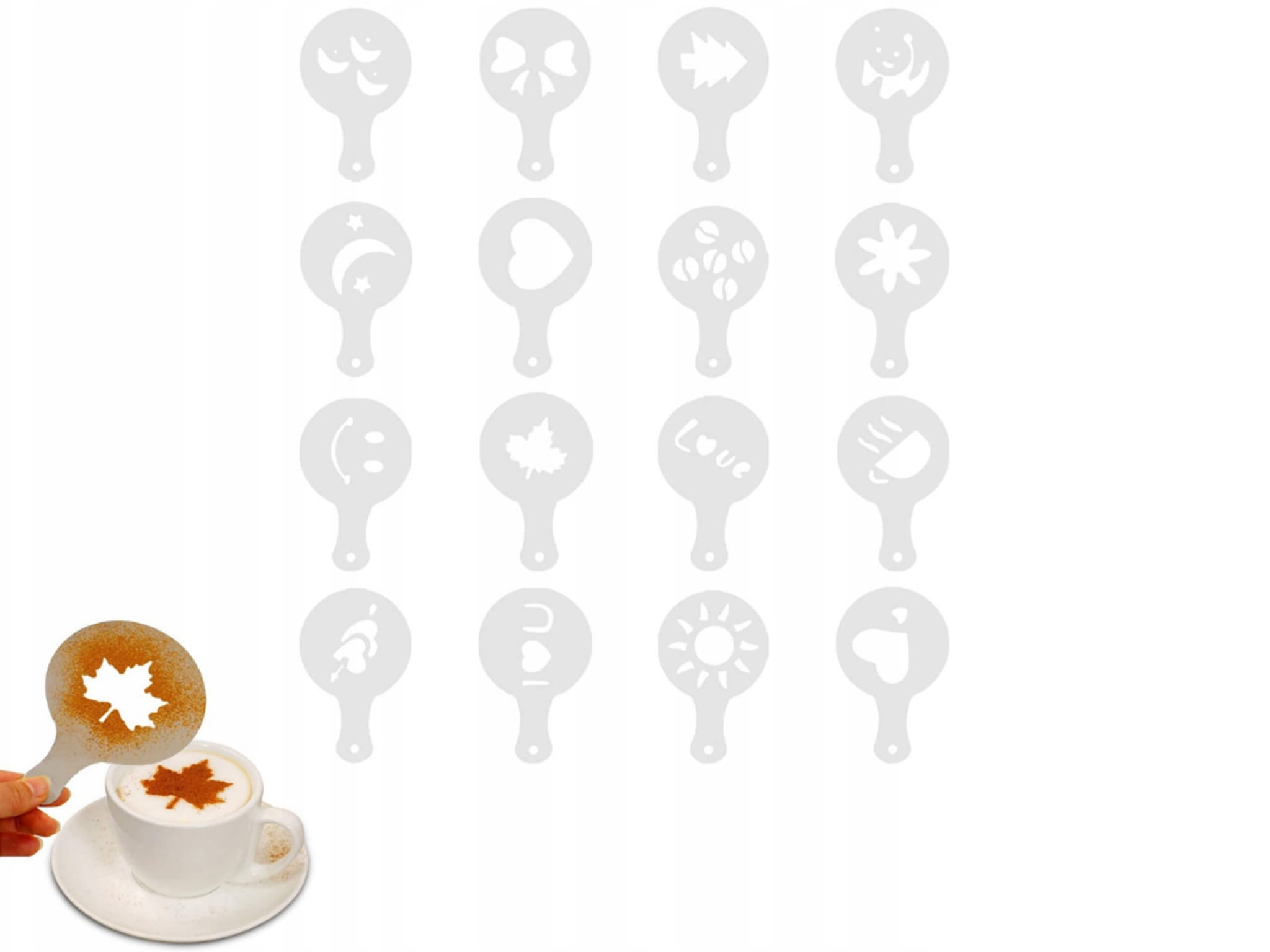 TG66809 SZABLONY DO DEKORACJI KAWY CIAST DESERÓW 16SZT LATTE CAPPUCCINO