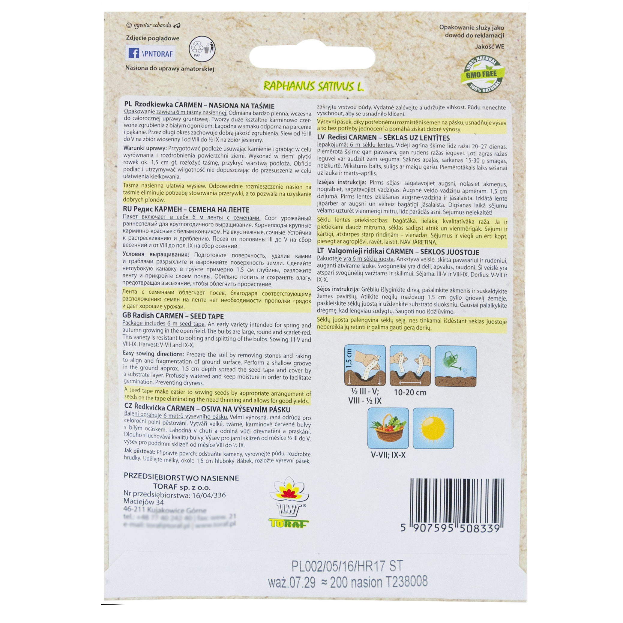 T8339 RZODKIEWKA na Taśmie nasiennej 6M NASIONA RZODKIEWKI OKRĄGŁA ŁAGODNA