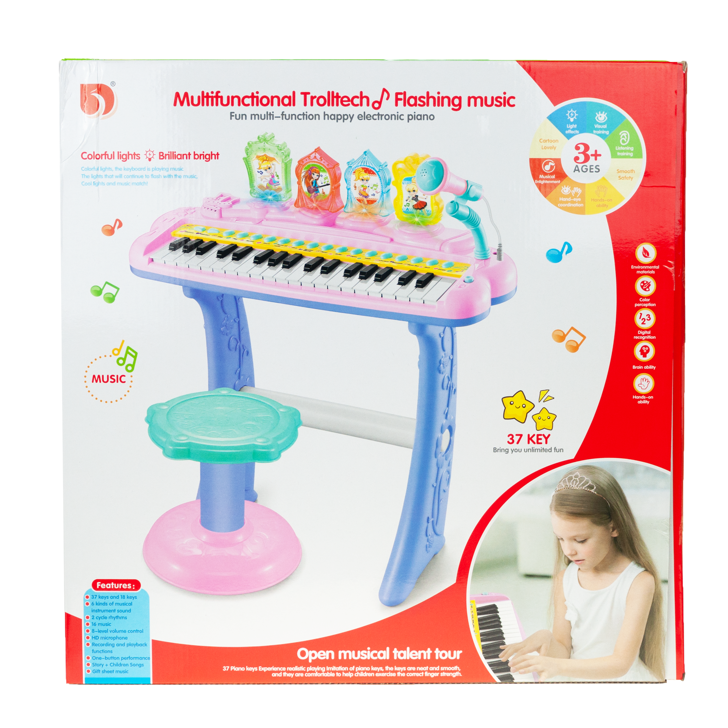 TG55491-1 PIANINKO KEYBOARD DLA DZIECI z TABORETEM i MIKROFONEM muzyka świeci piosenki zdjęcie 3