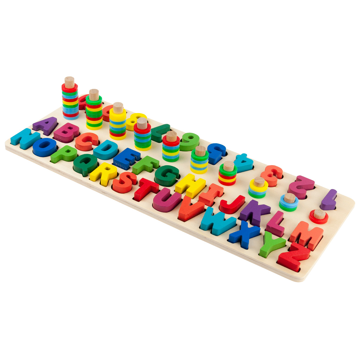 TG67011 DREWNIANA UKŁADANKA SORTER MONTESSORI ALFABET CYFRY NAUKA zdjęcie 2