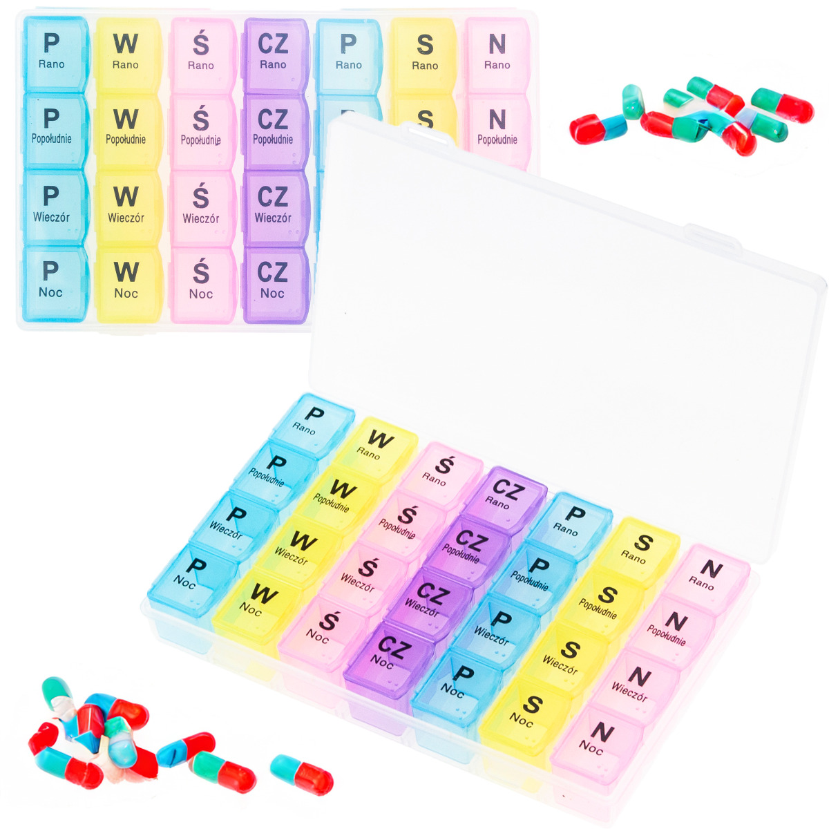 TG71403 POJEMNIK KASETKA NA LEKI TABLETKI PUDEŁKO ORGANIZER 7 DNI TYDZIEŃ 4 PORY DNIA zdjęcie 1