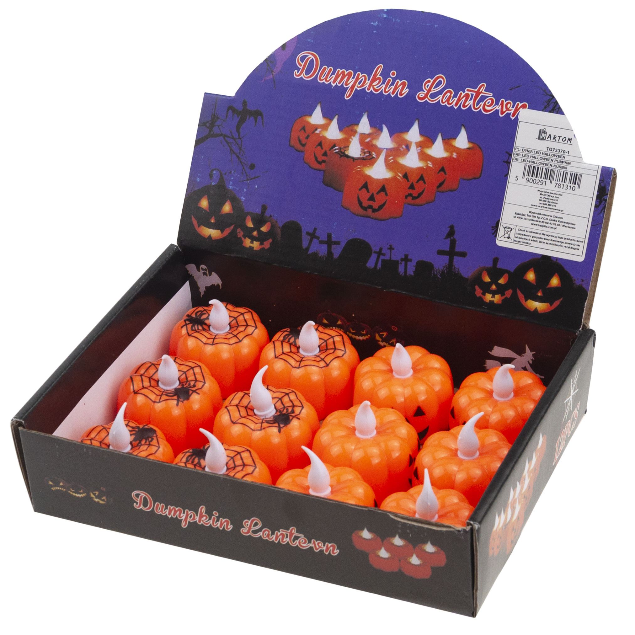 TG73370-1 ŚWIECZKI DYNIE LED HALLOWEEN LAMPIONY DEKORACJE ZESTAW 12SZT NA BATERIE zdjęcie 2