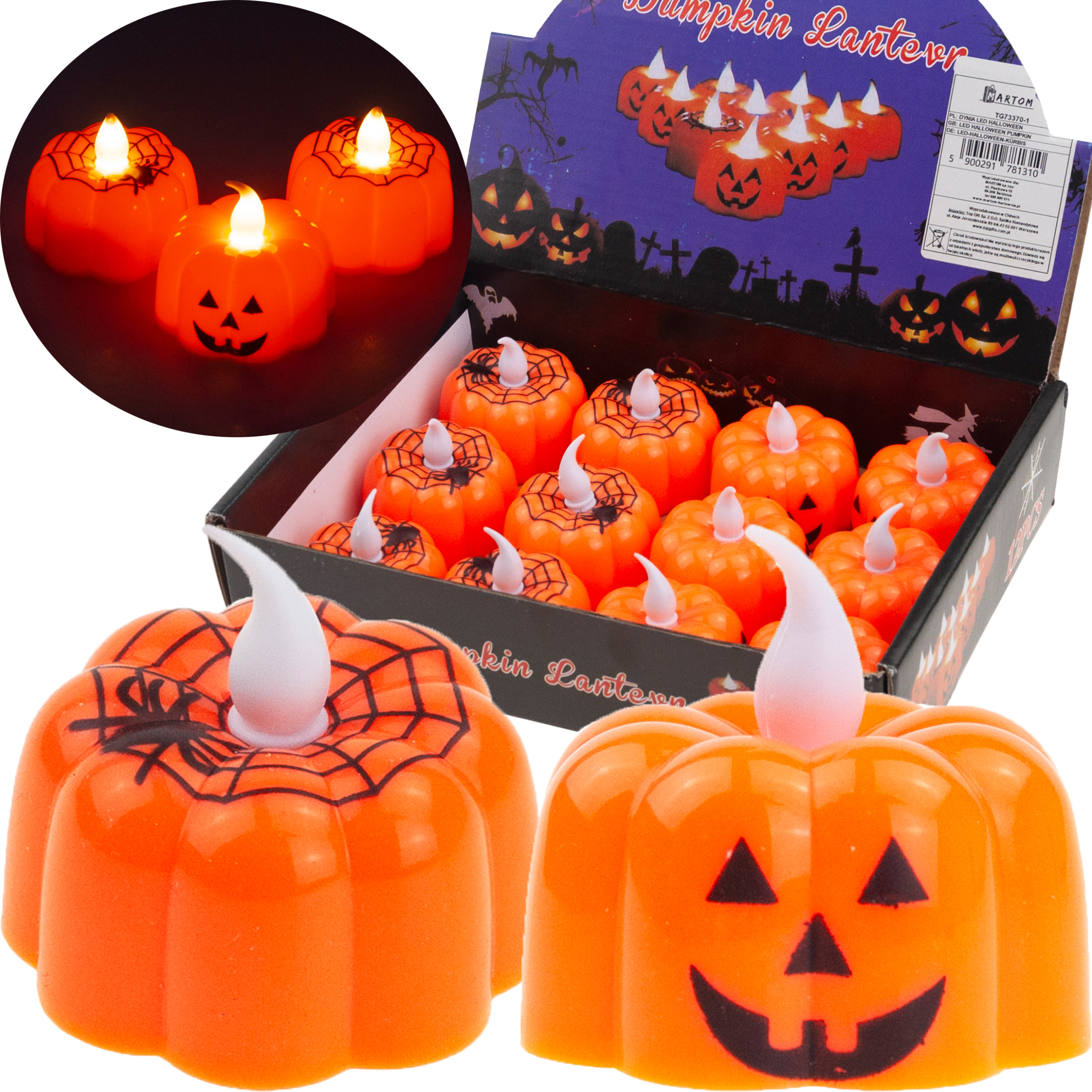 TG73370-1 ŚWIECZKI DYNIE LED HALLOWEEN LAMPIONY DEKORACJE ZESTAW 12SZT NA BATERIE zdjęcie 1