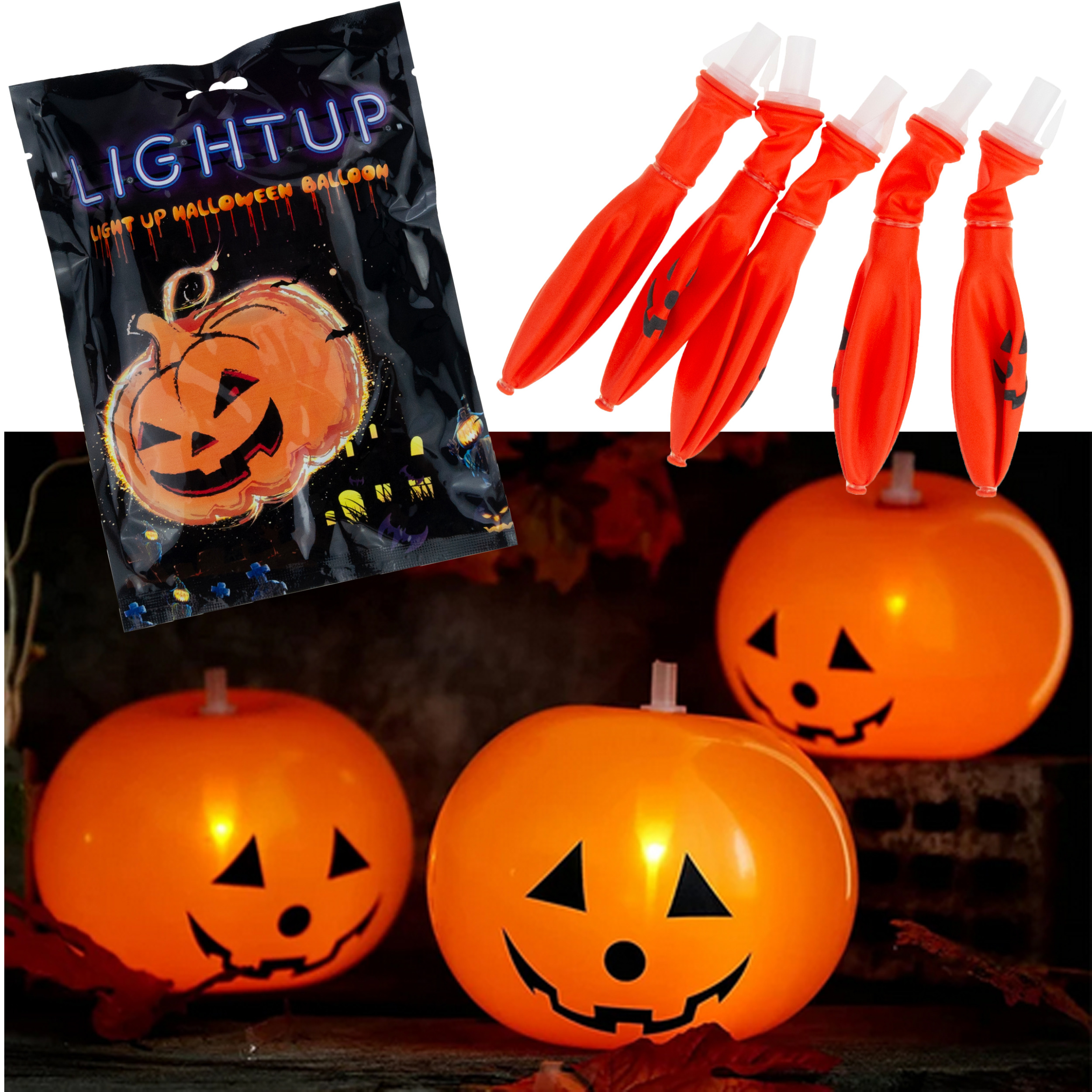 TG74159 BALONY HALLOWEEN LED 5SZT DYNIE ŚWIECĄCE DEKORACJE POMARAŃCZOWE zdjęcie 1